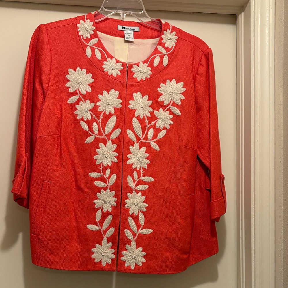 Coral Floral Embroidered Blazer